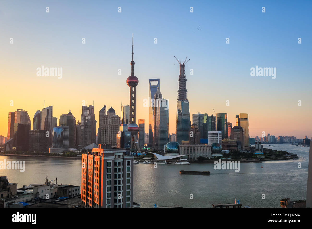 shanghai skyline in sunrise Stock Photo