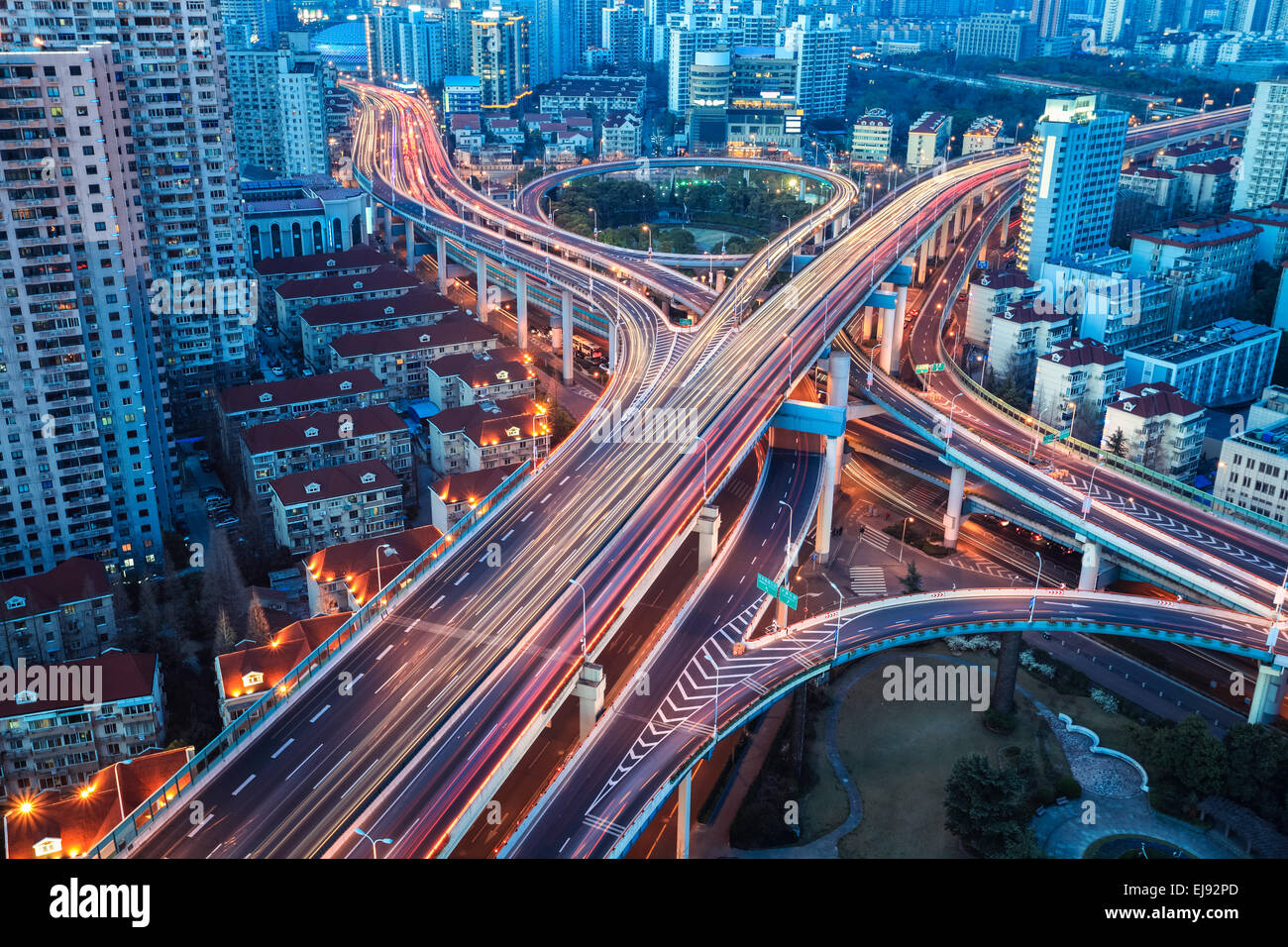 city interchange with tail lights Stock Photo