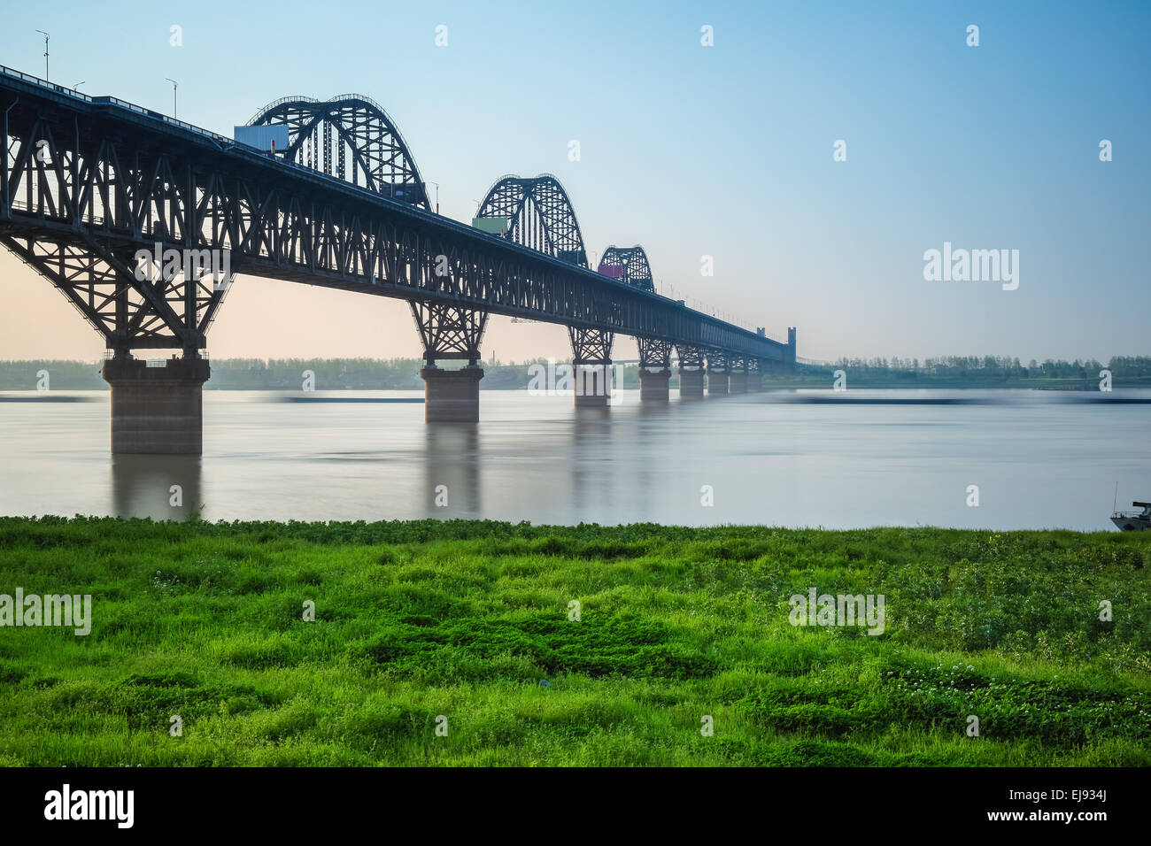 jiujiang yangtze river bridge in spring Stock Photo