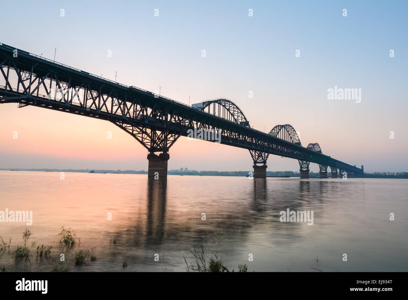 the jiujiang yangtze river bridge Stock Photo