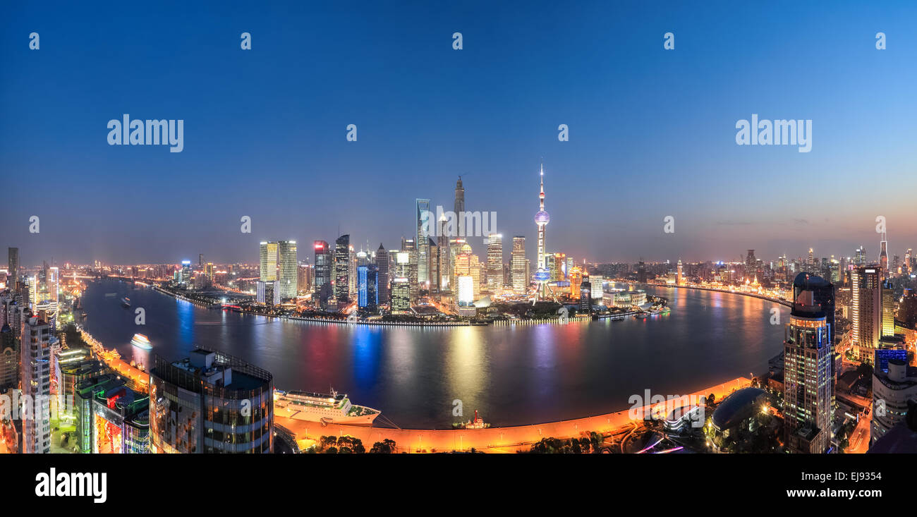 shanghai night view panoramic Stock Photo