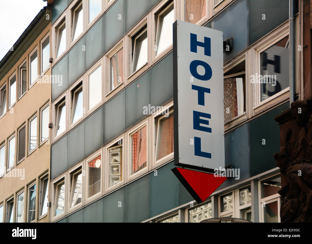 Sign on the facade of a hotel Stock Photo