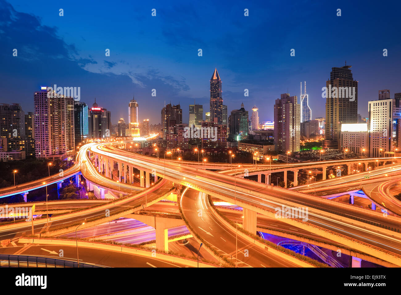 shanghai highway traffic in nightfall Stock Photo