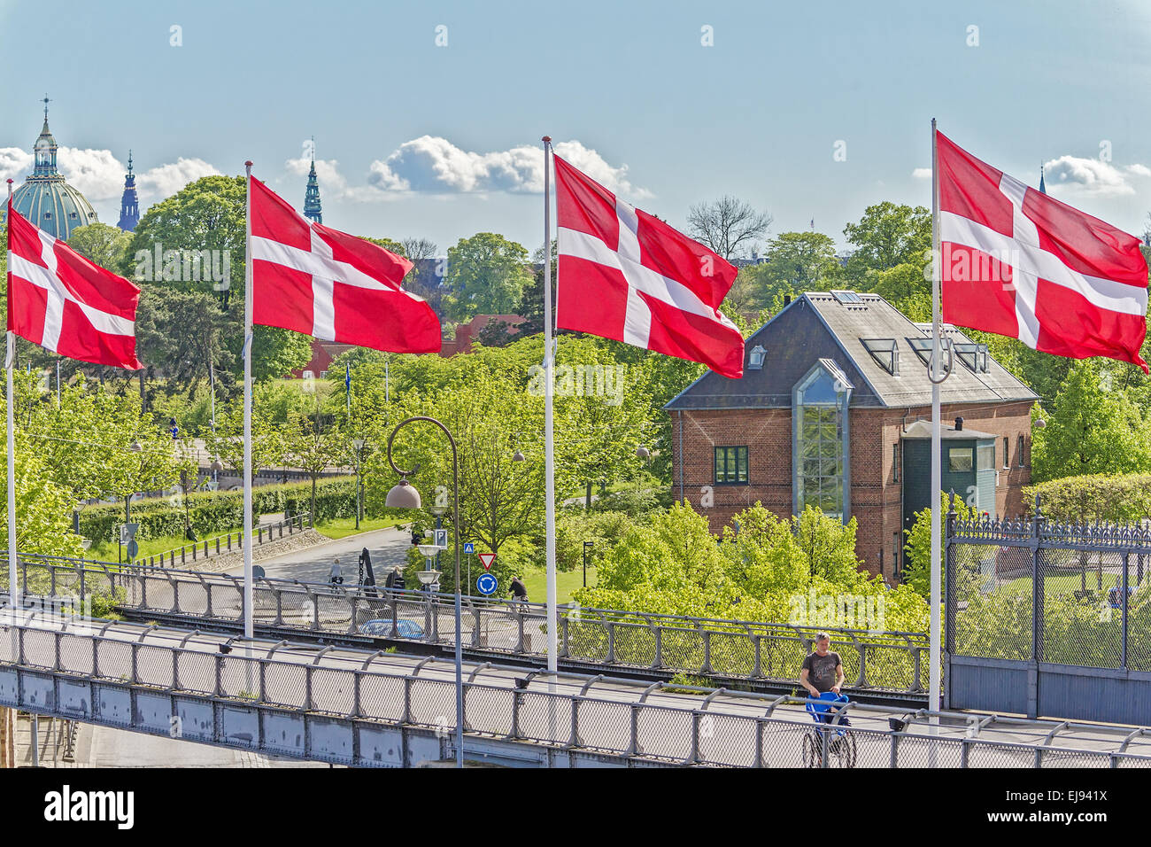 Danish Flags Flying Copenhagen Denmark Stock Photo