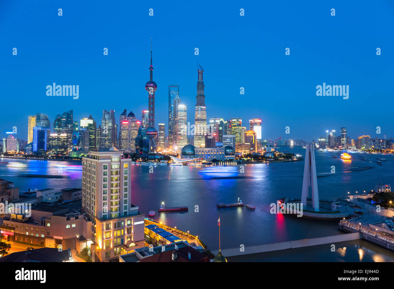 shanghai skyline in nightfall Stock Photo