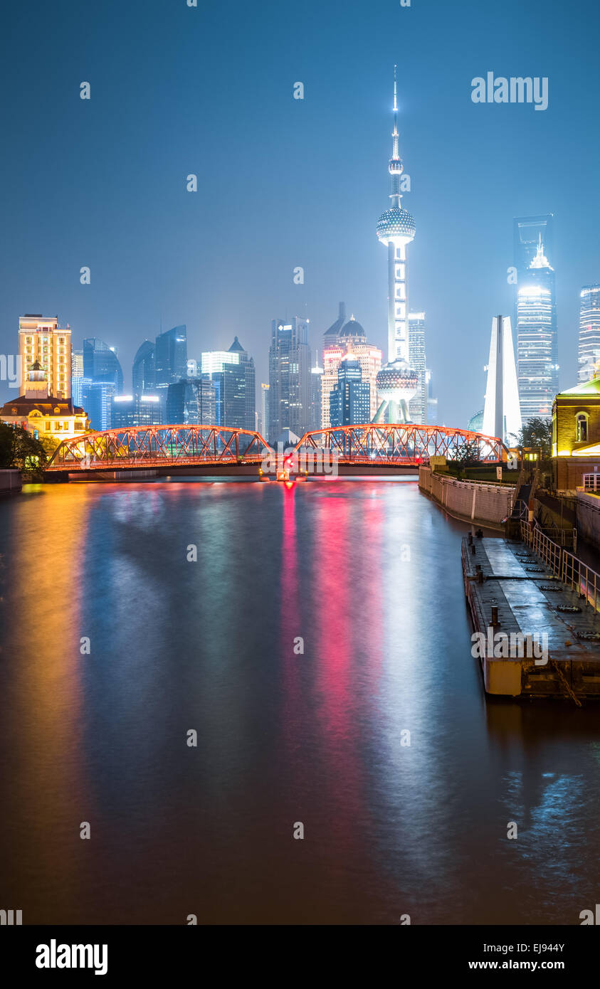 garden bridge and shanghai skyline at night Stock Photo