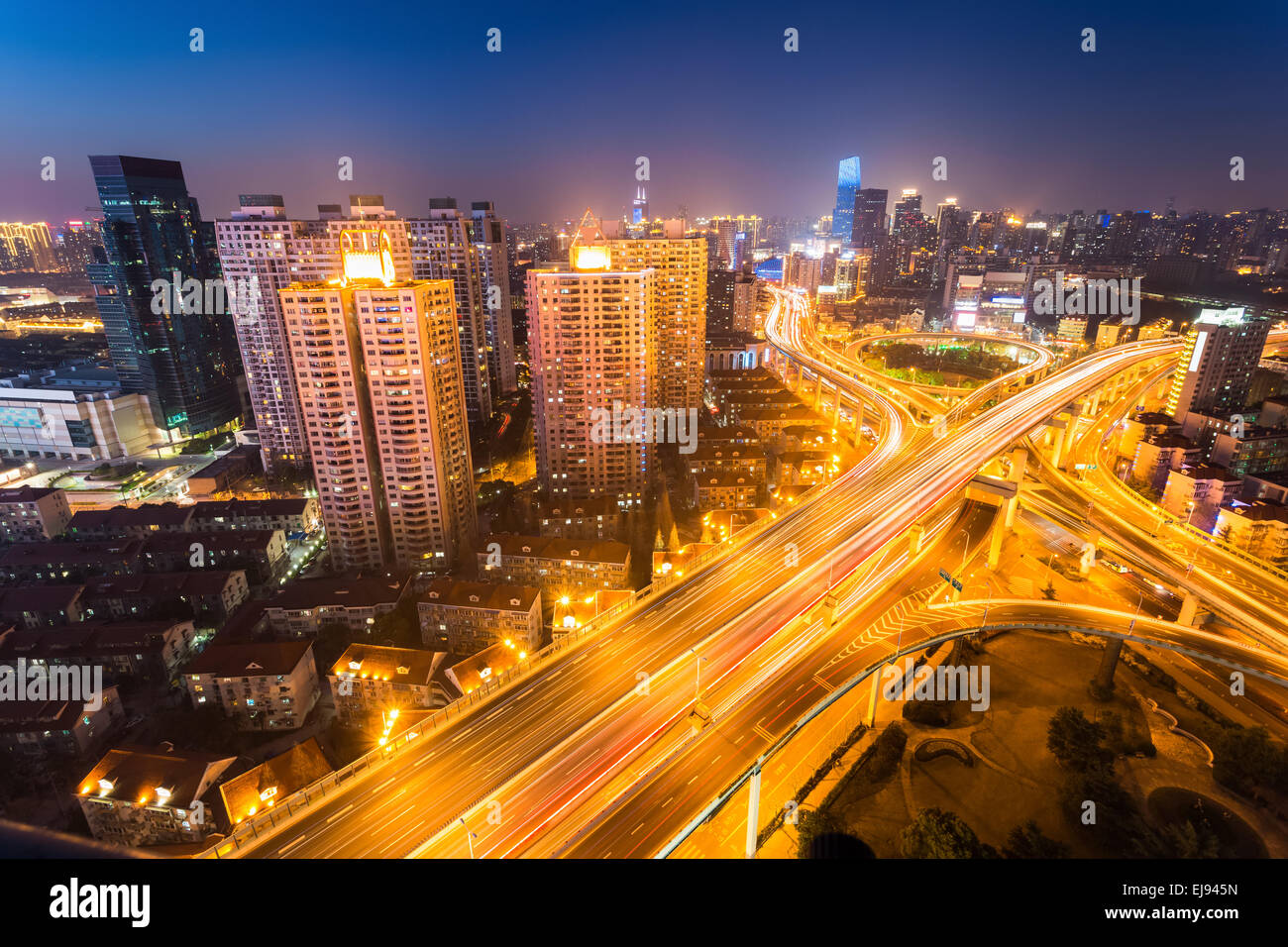 shanghai city interchange at night Stock Photo