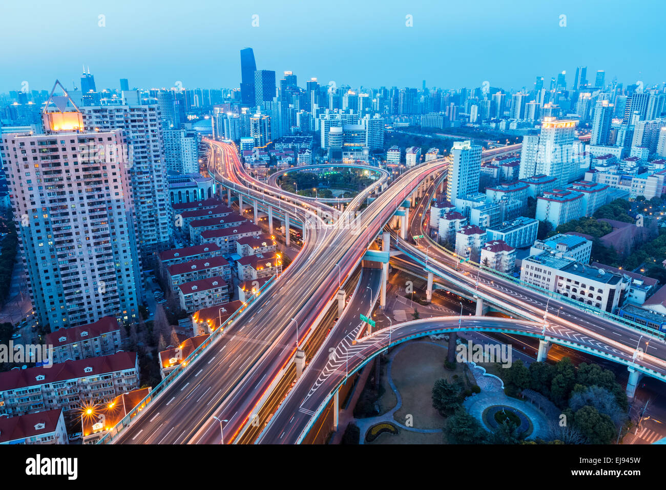 aerial view of beautiful city interchange in nightfall Stock Photo