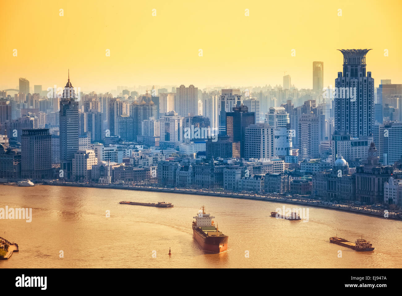modern city at dusk in shanghai Stock Photo
