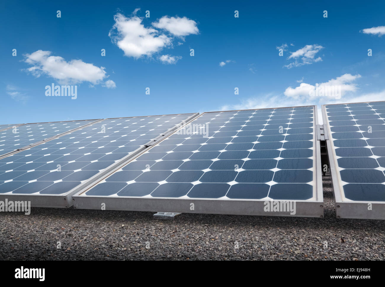 solar panels over blue sky Stock Photo
