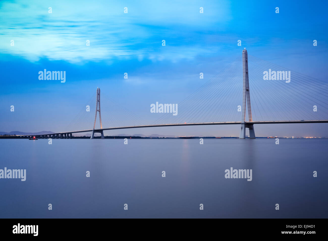nanjing cable stayed bridge in evening Stock Photo