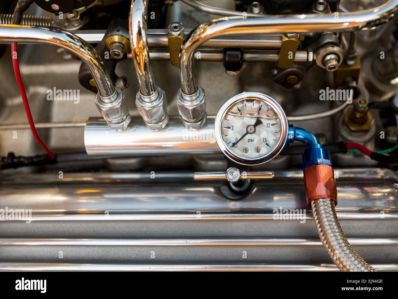 Engine compartment with pressure gauge Stock Photo Alamy