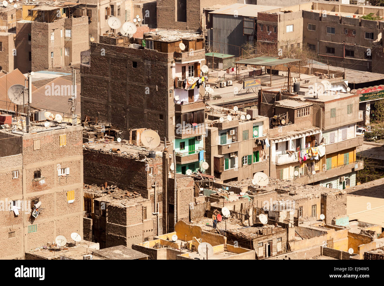 Slum roofs in Cairo Egypt showing trash Stock Photo