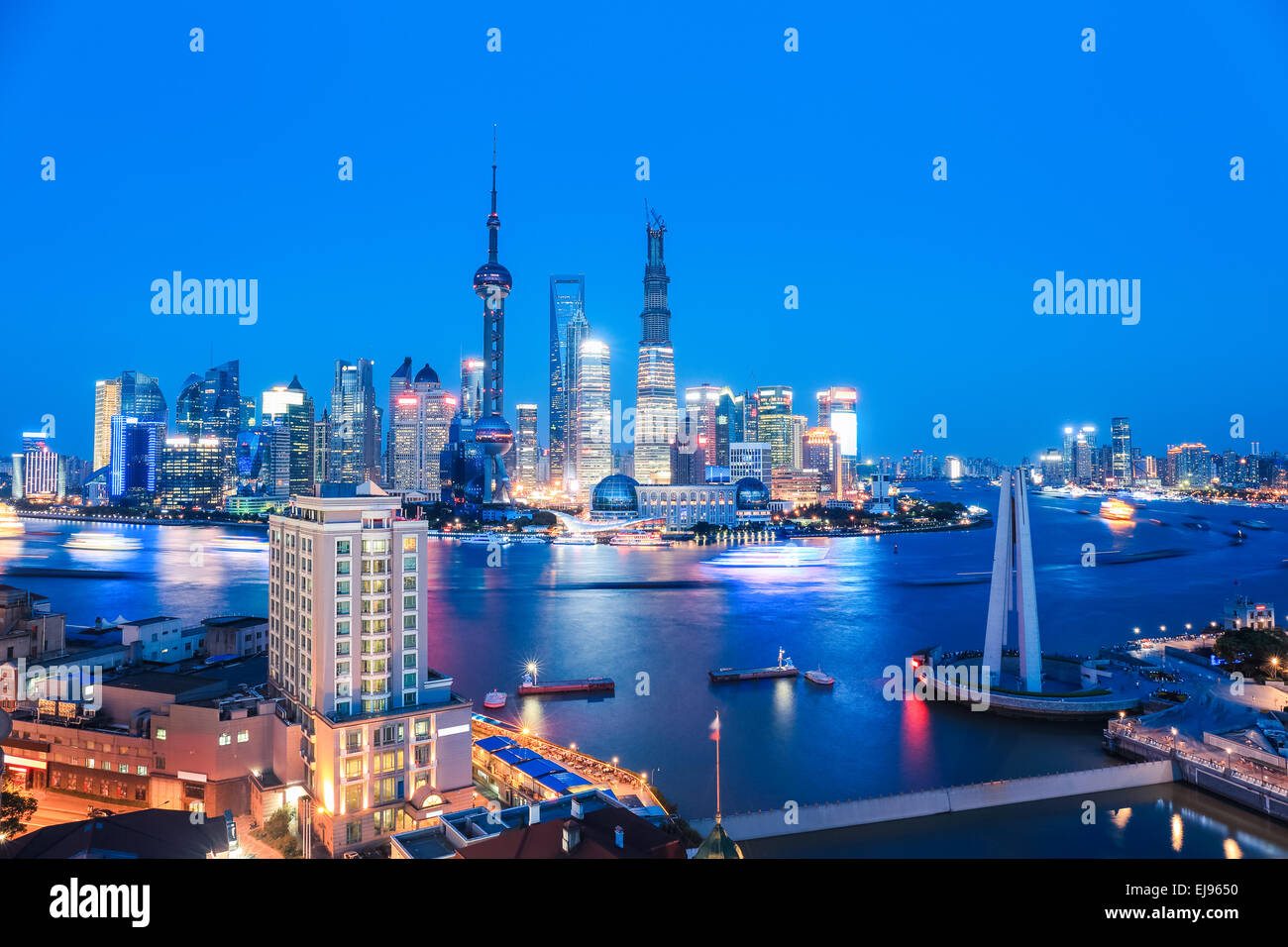 shanghai skyline and huangpu river in nightfall Stock Photo - Alamy