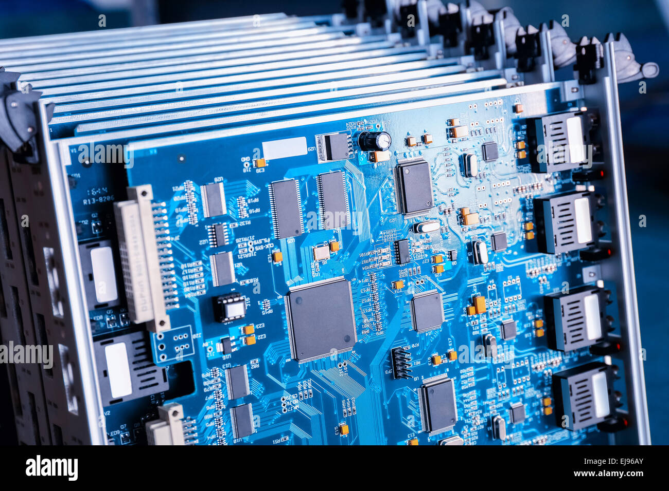 blue motherboard closeup Stock Photo