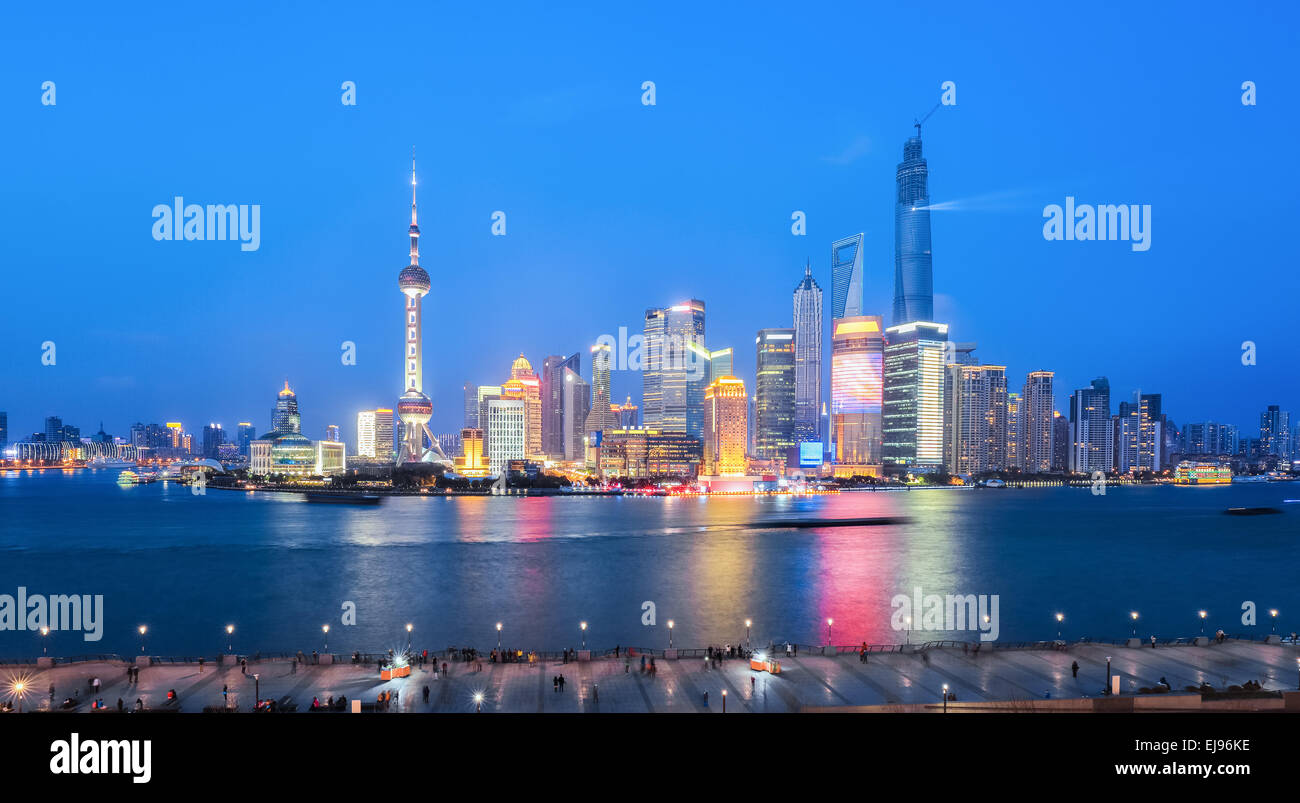 panoramic view of shanghai skyline at night Stock Photo