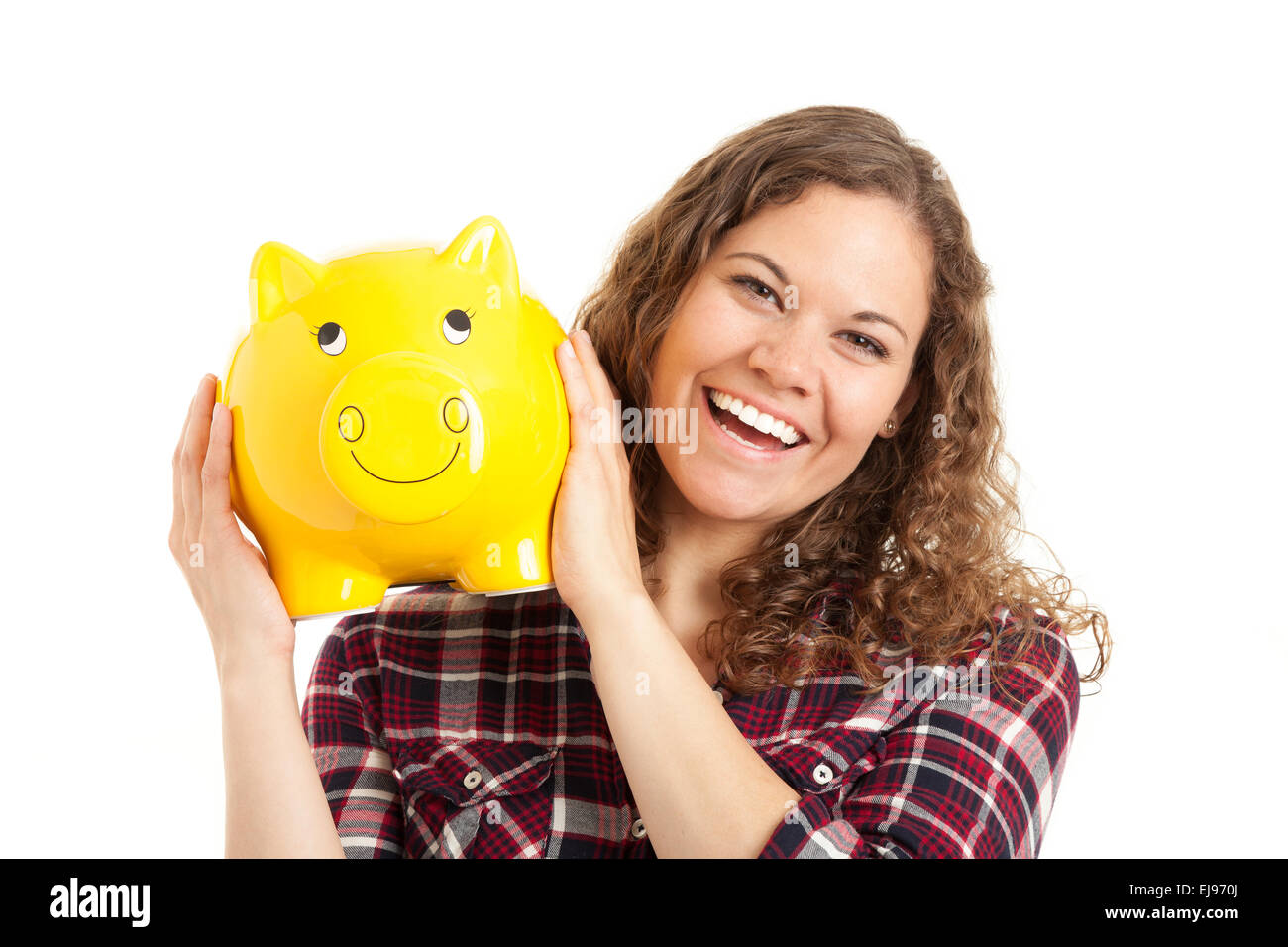 Young woman saving her money Stock Photo