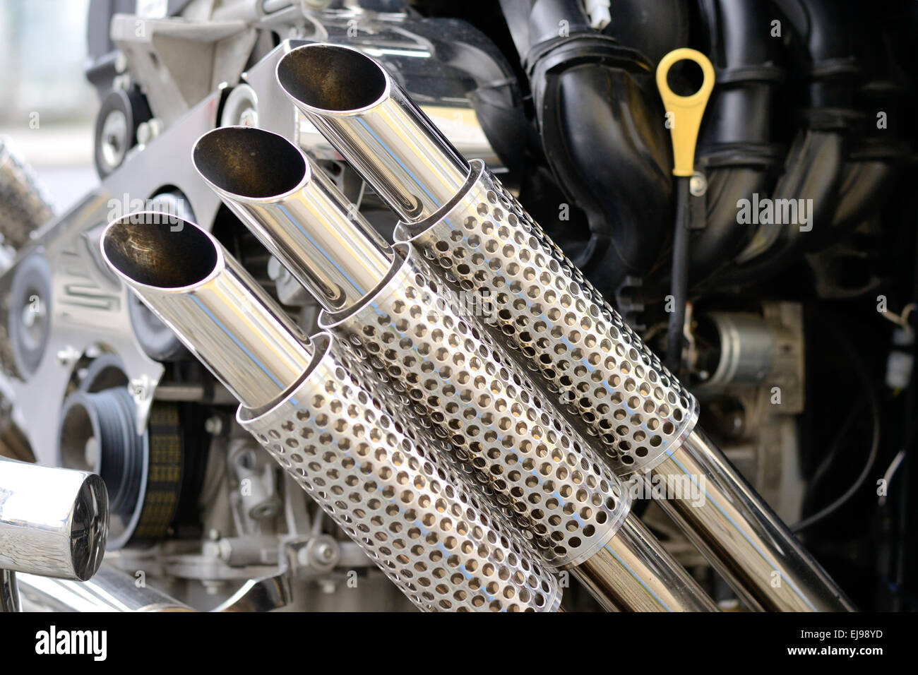 Exhaust system of a Trike Stock Photo
