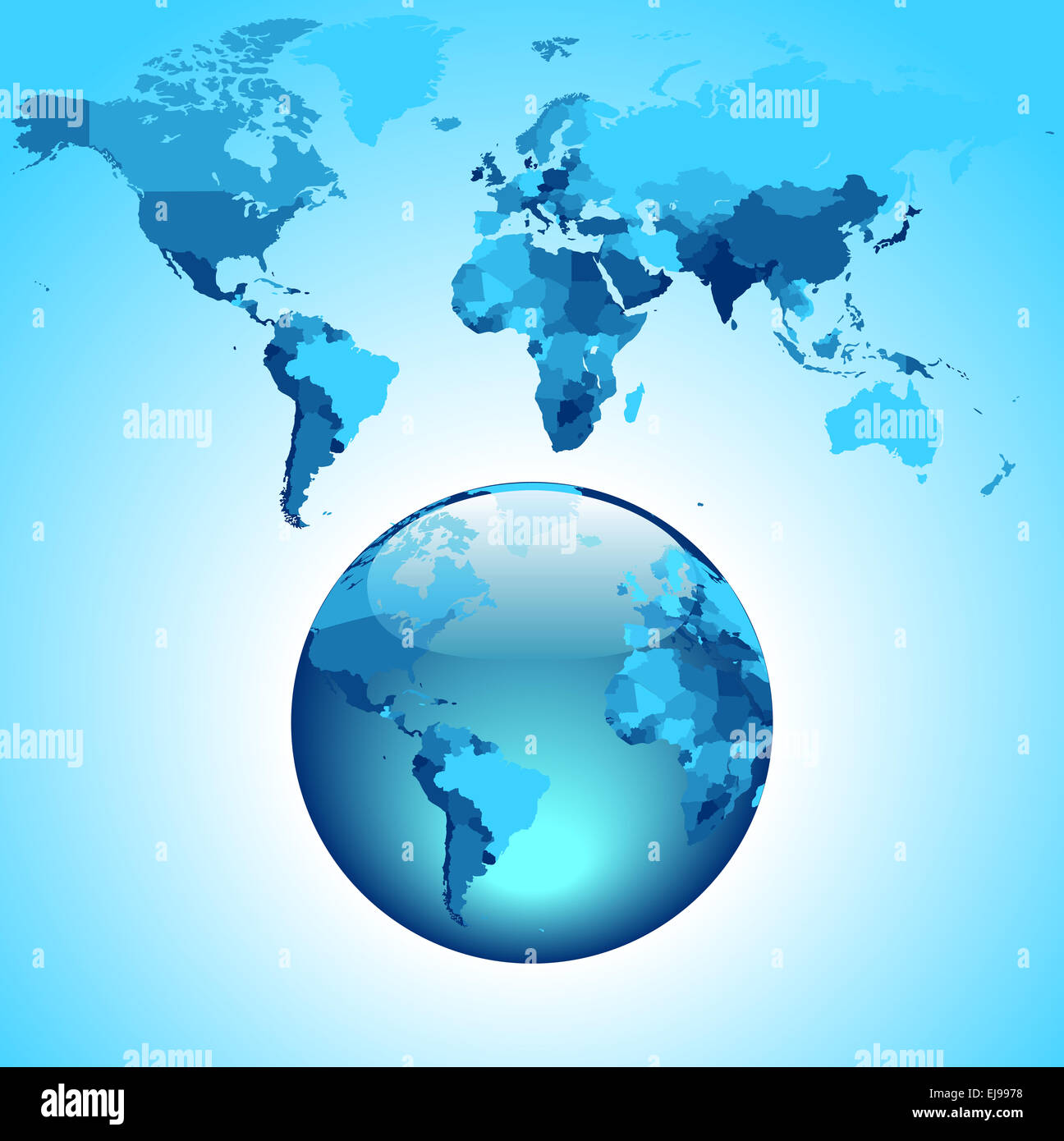 Globe on blue World map Stock Photo