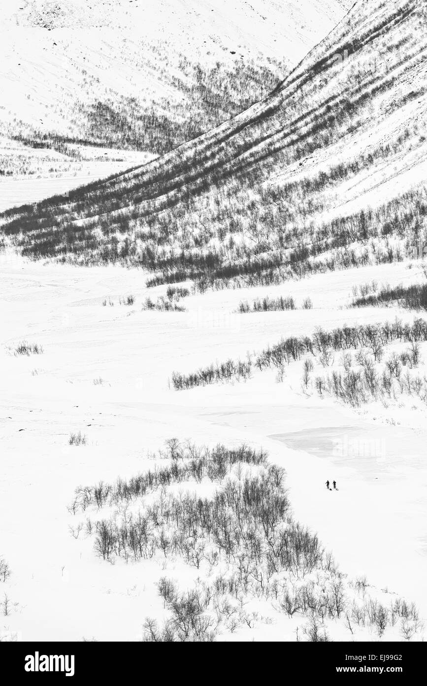 skiers, Vistasdalen, Lapland, Sweden Stock Photo