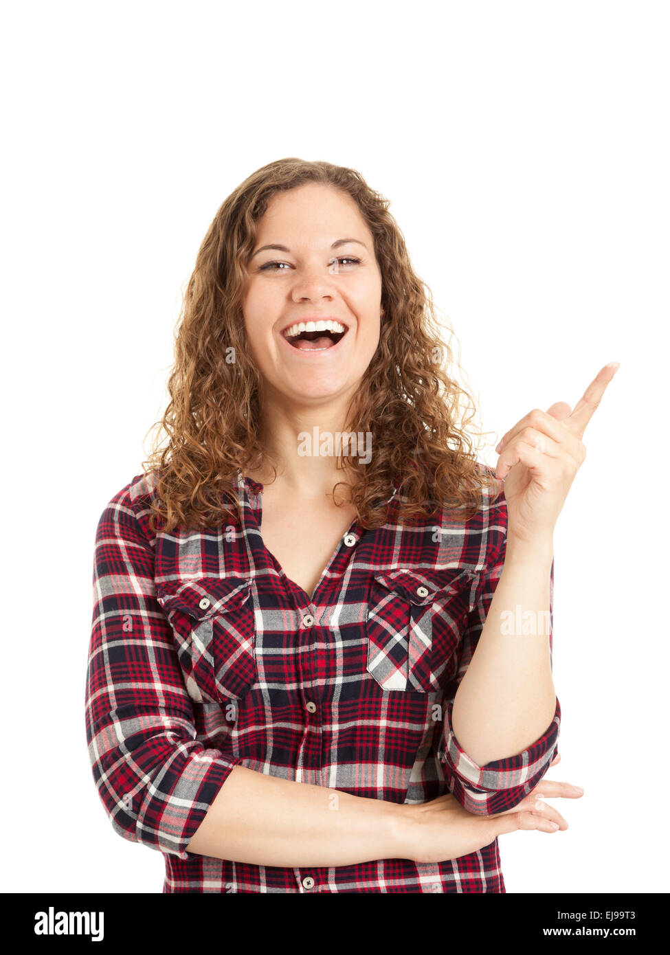 Young girl pointing an idea Stock Photo