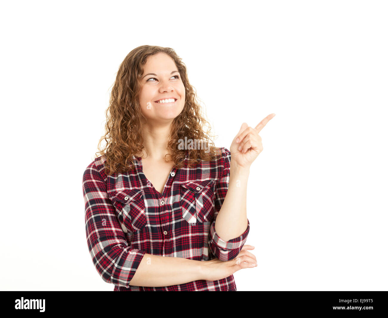 Young girl pointing an idea Stock Photo