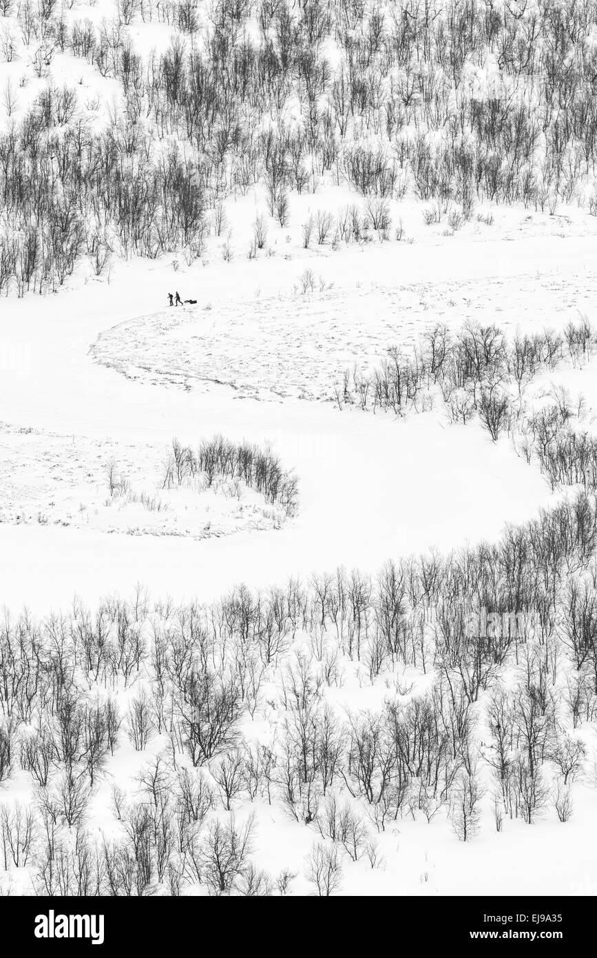 skiers, Vistasdalen, Lapland, Sweden Stock Photo
