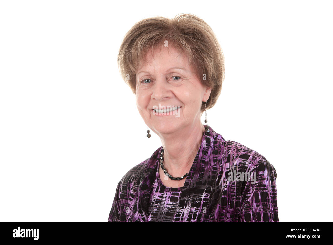 old woman smiling on a white background Stock Photo - Alamy
