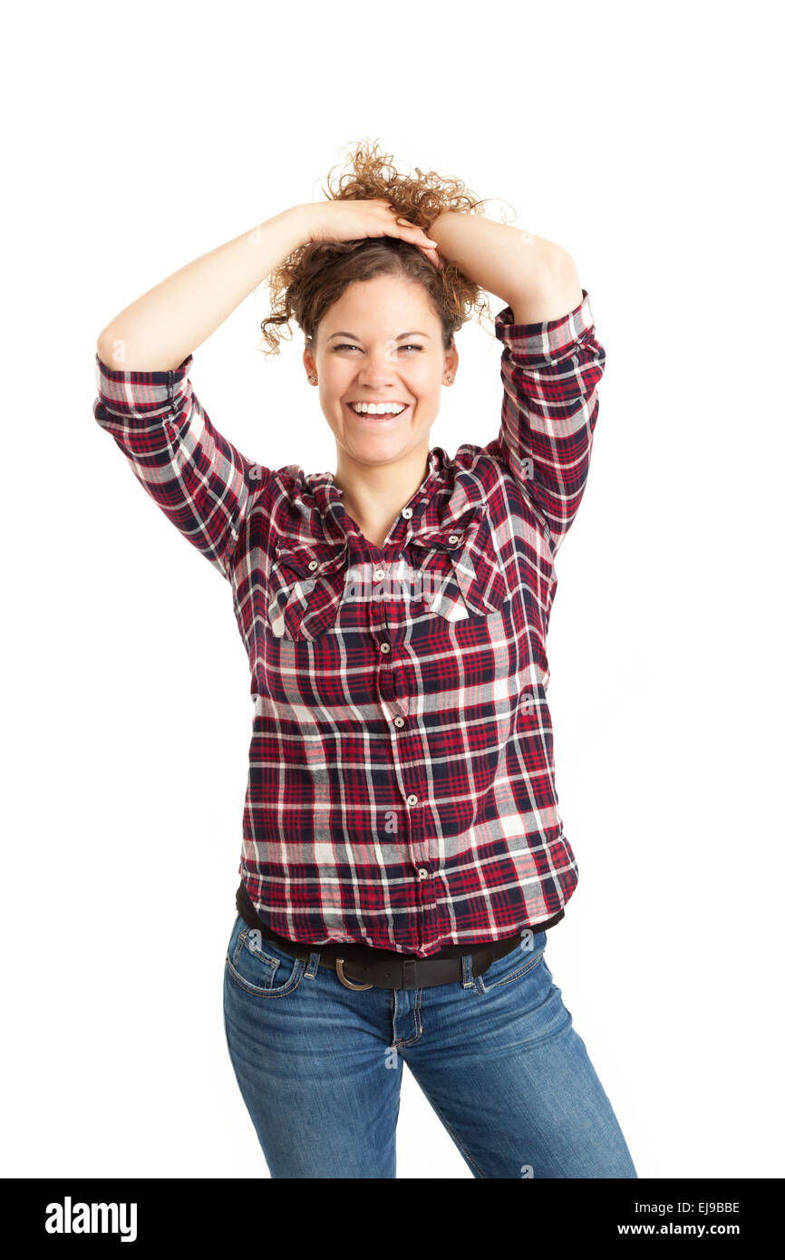Curly hair woman happy hi-res stock photography and images - Alamy