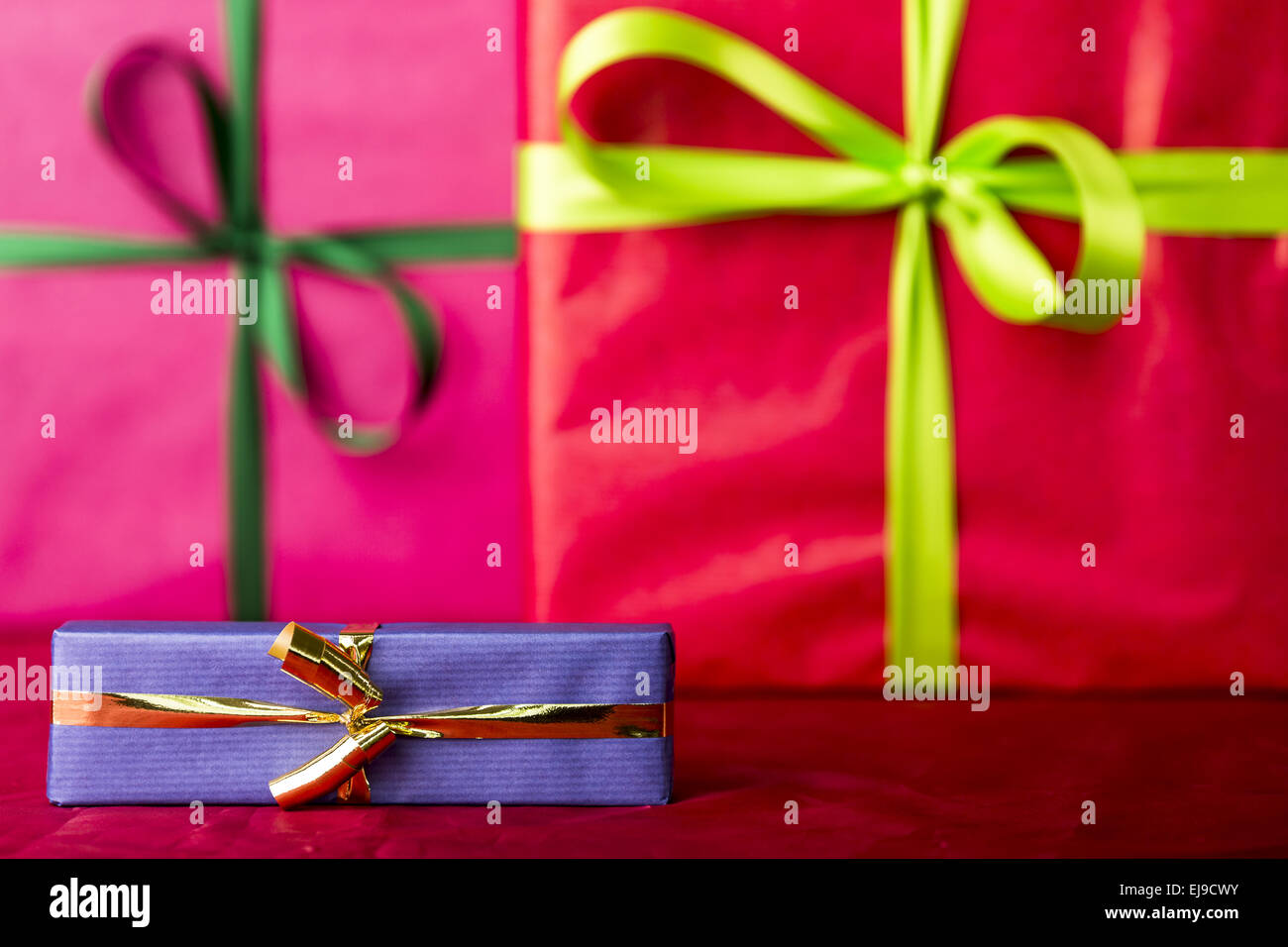 Blue gift with golden bowknot Stock Photo