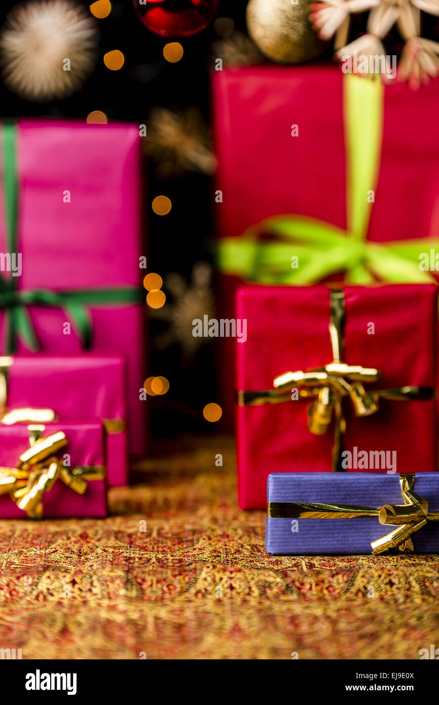Christmas Gift Arrangement in Warm Colors Stock Photo