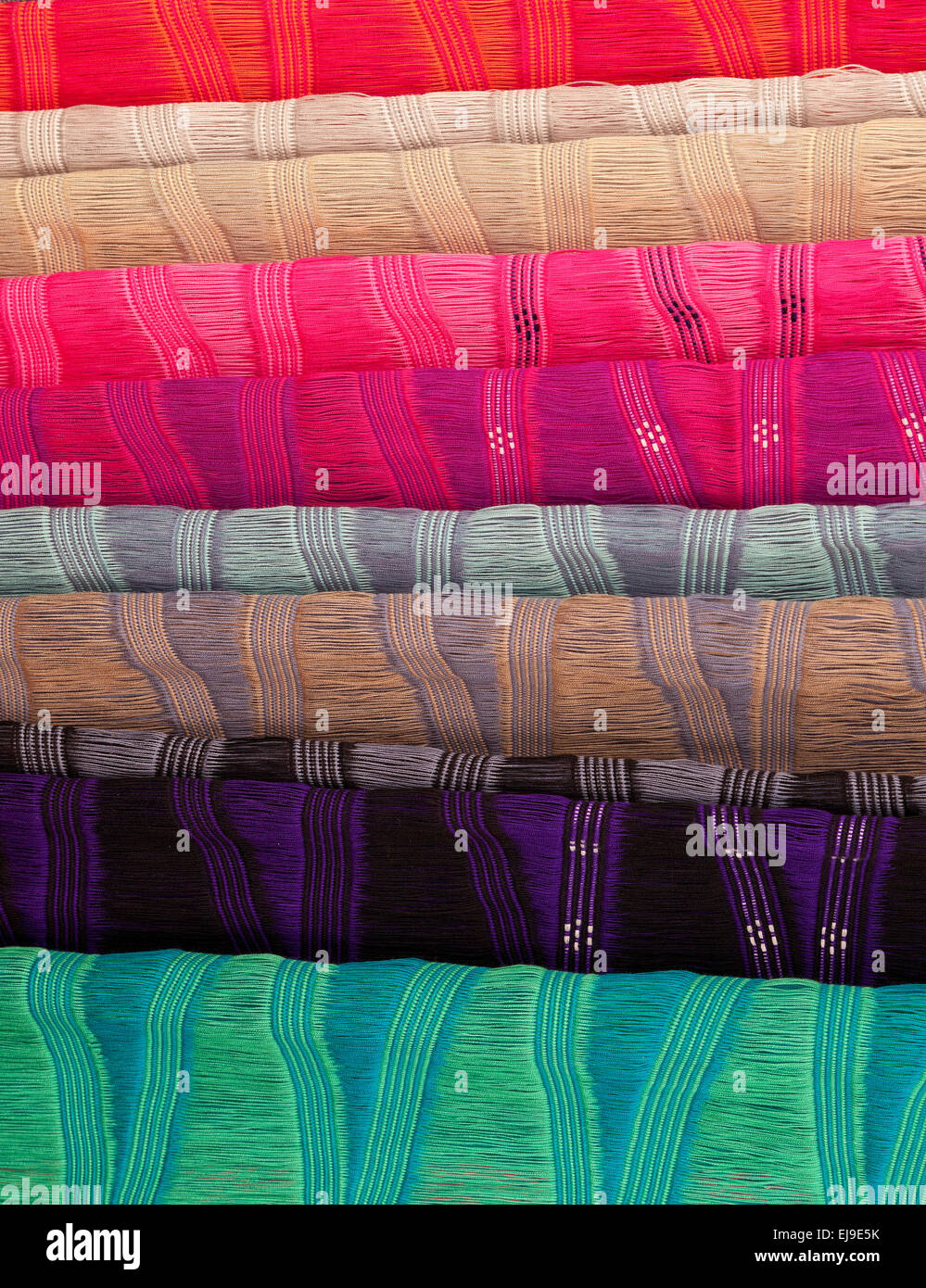 Sample textiles made by the Kayan hill tribe, Myanmar, Burma. Stock Photo