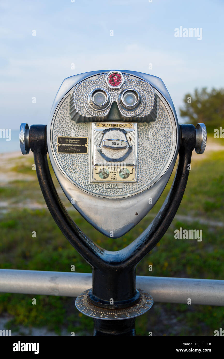 Coin operated binoculars on beach Stock Photo