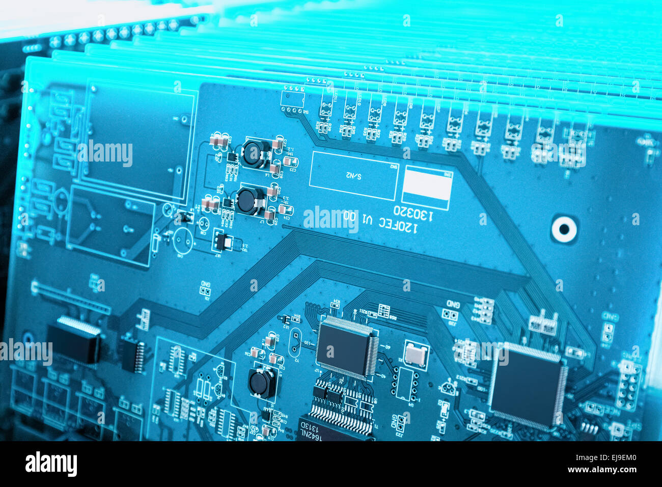 blue circuit board closeup Stock Photo