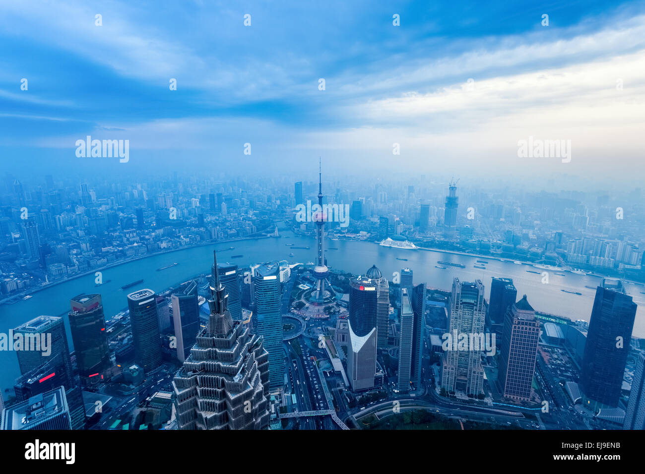 aerial view of the dusk scene in shanghai Stock Photo