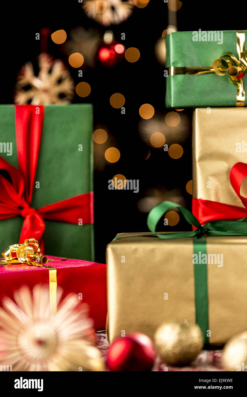 Xmas Gifts, Baubles and Stars Stock Photo