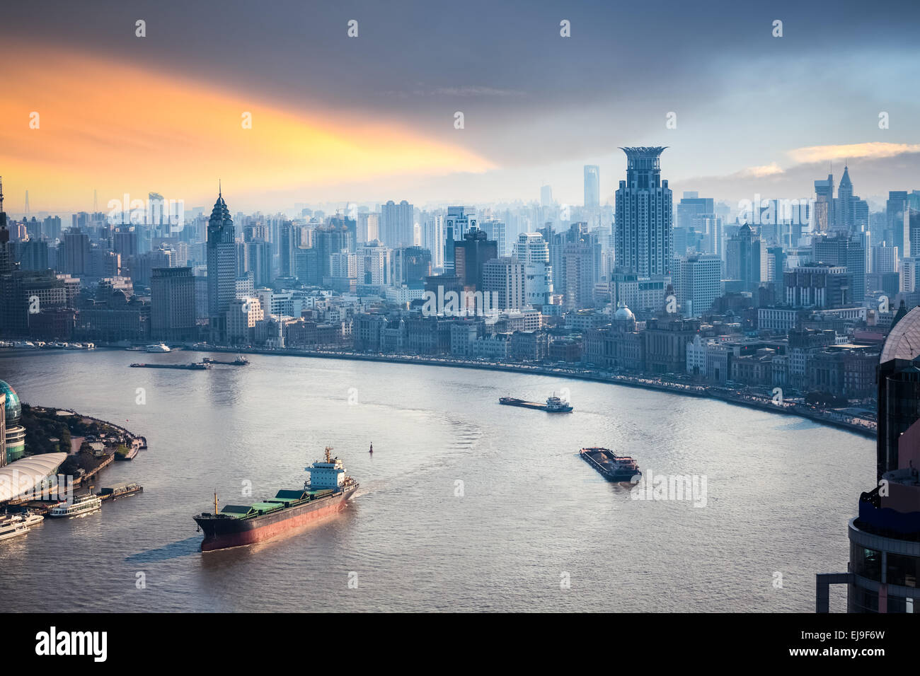 a bird's eye view of beautiful huangpu river Stock Photo