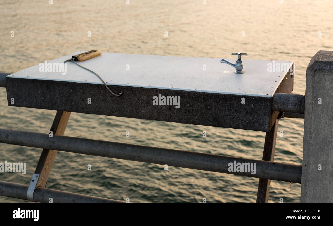 Table for cleaning fish off pier in Florida Stock Photo Alamy