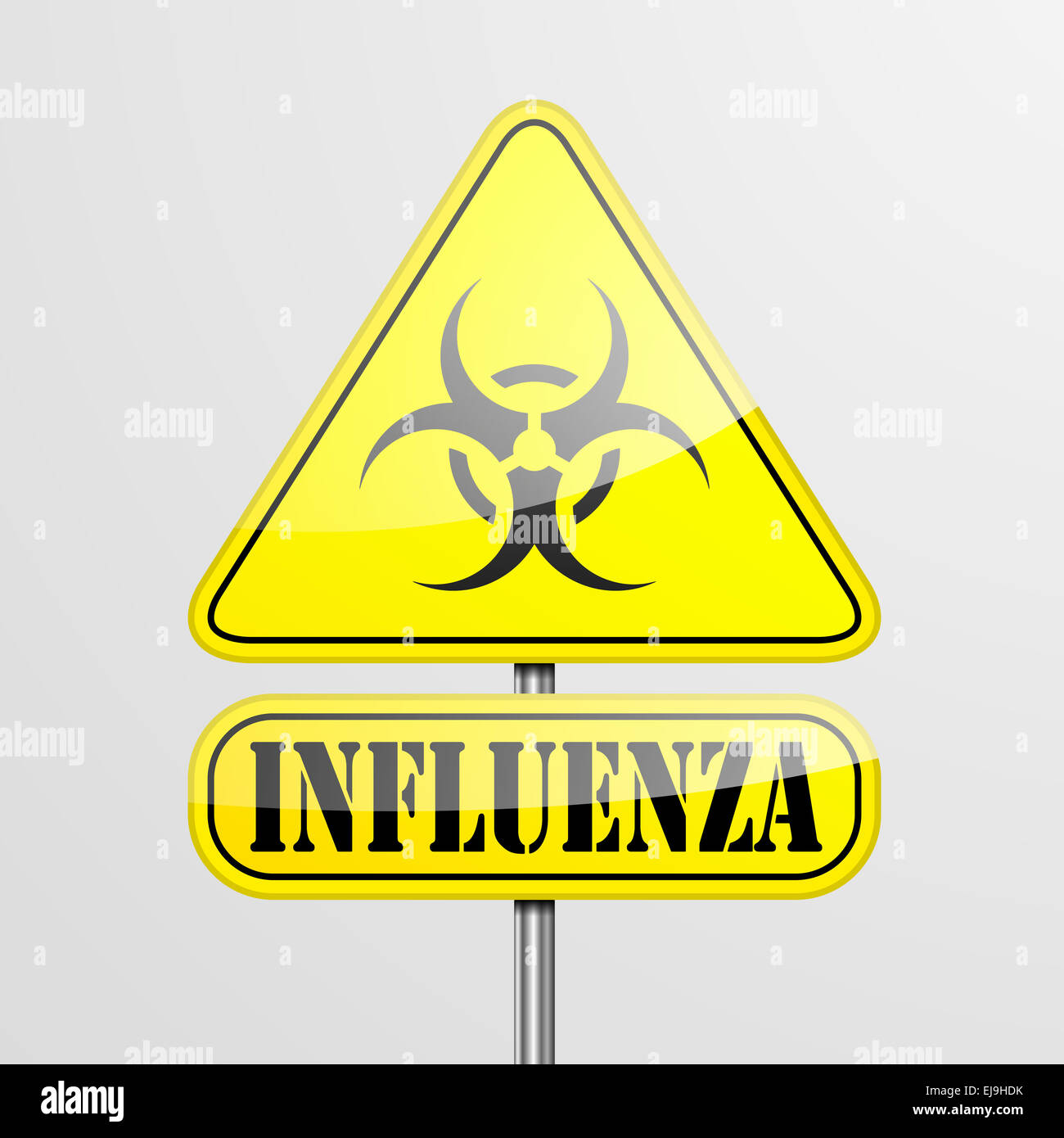 Yellow Influenza Warning Sign Stock Photo