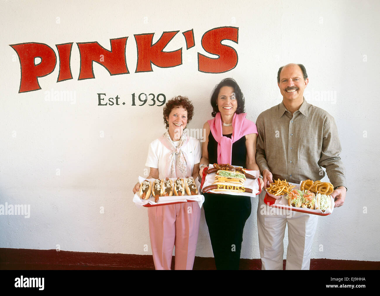 LOS ANGELES, CA – JULY 24: Pink’s Hot Dogs celebrating its 65th year in Hollywood in Los Angeles, California on July 24, 1999. Stock Photo