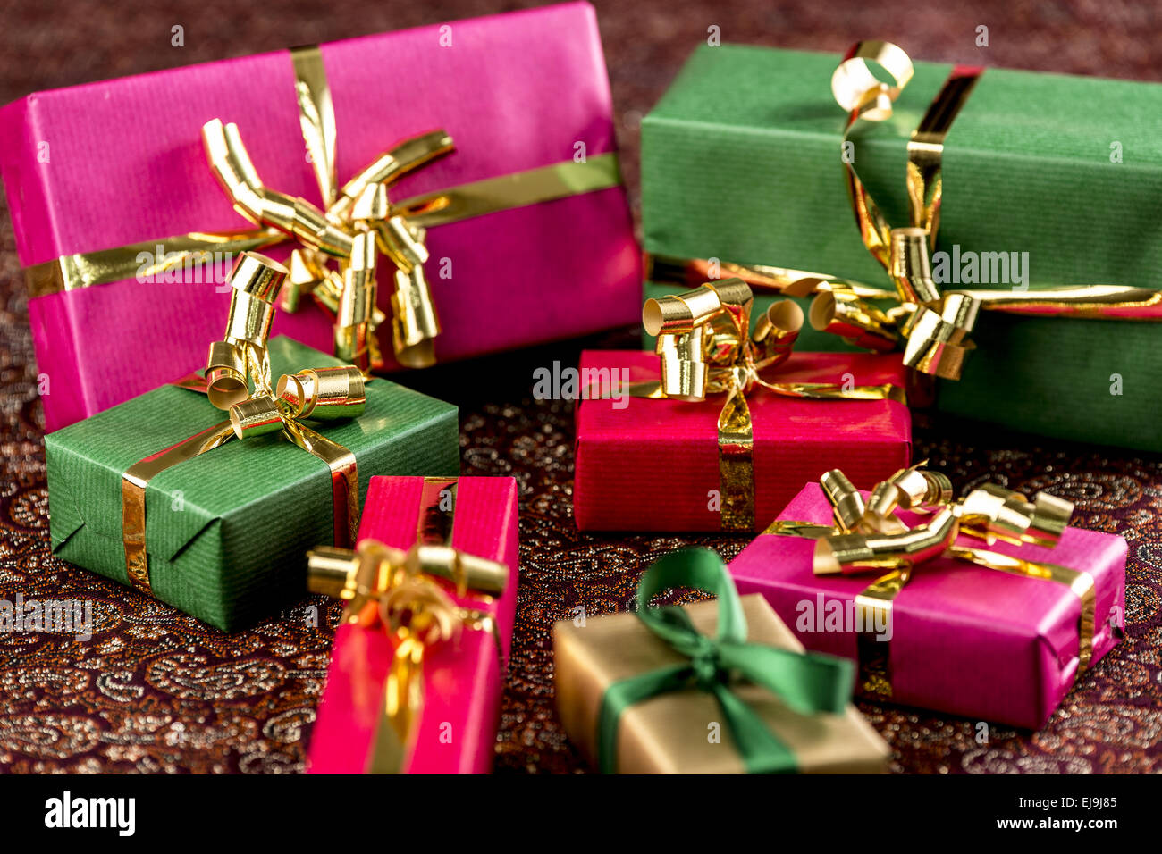 Seven Small Gifts with Bowknots Stock Photo