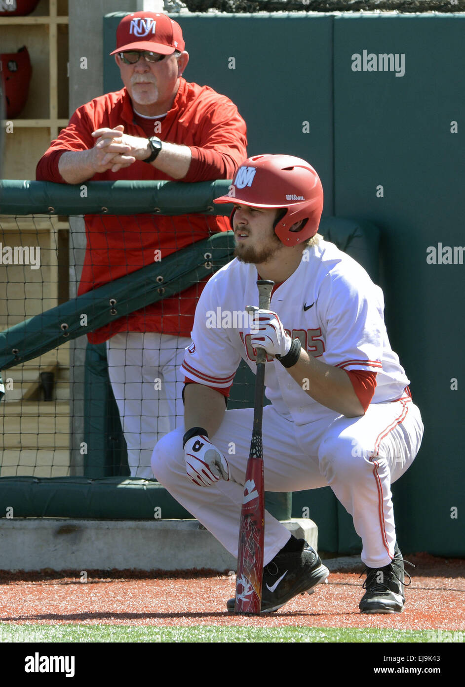 Usa. 22nd Mar, 2015. SPORTS -- Lobo baseball coach Ray Birmingham, left, and Jack Zoellner during the game against Houston at Lobo Field on Sunday, March 22, 2015. © Greg Sorber/Albuquerque Journal/ZUMA Wire/Alamy Live News Stock Photo