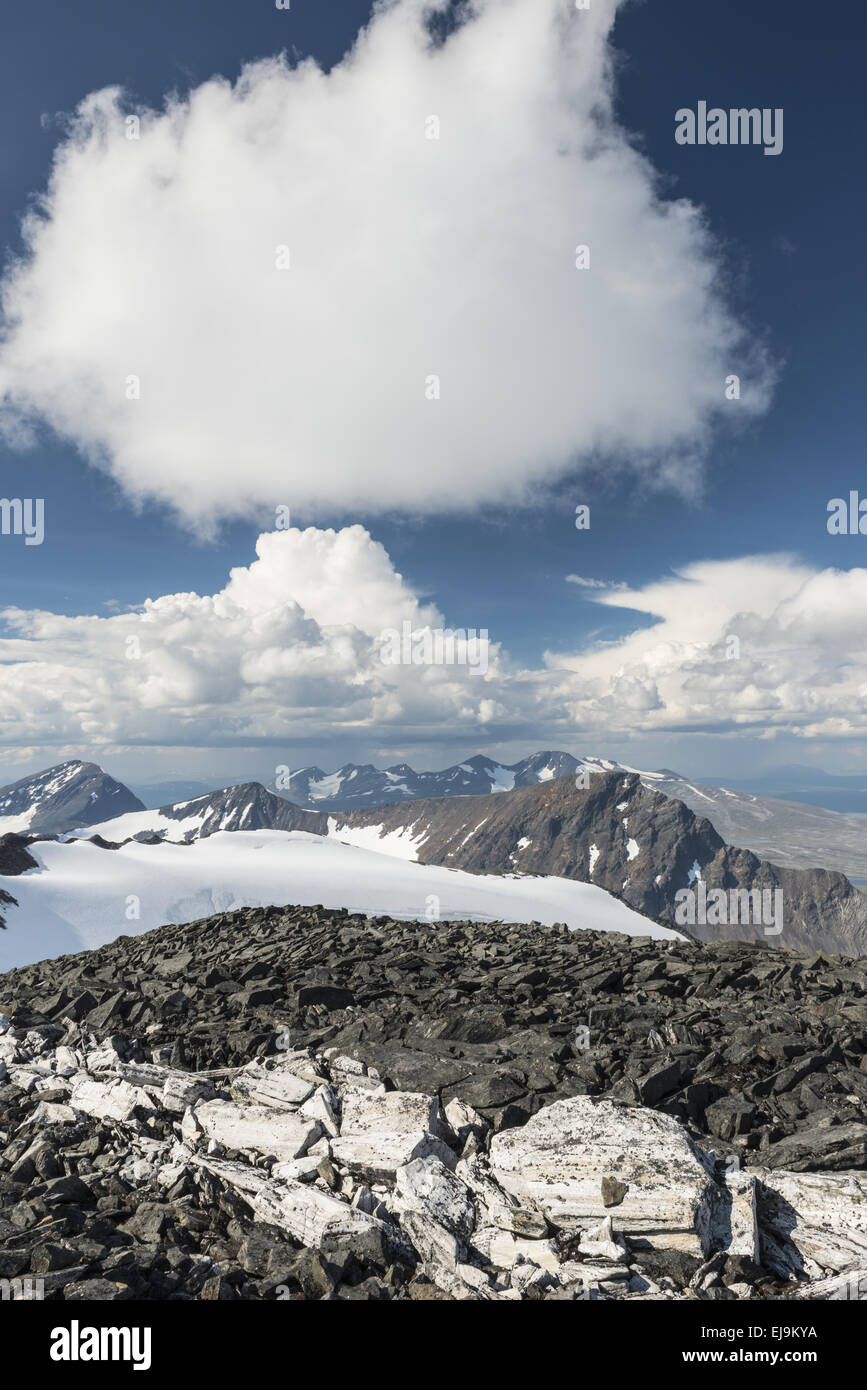 view from Sarek NP to Mt. Akka, Lapland, Sweden Stock Photo