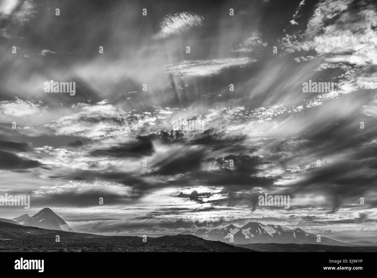 view from Sarek NP to Mt. Akka, Lapland, Sweden Stock Photo