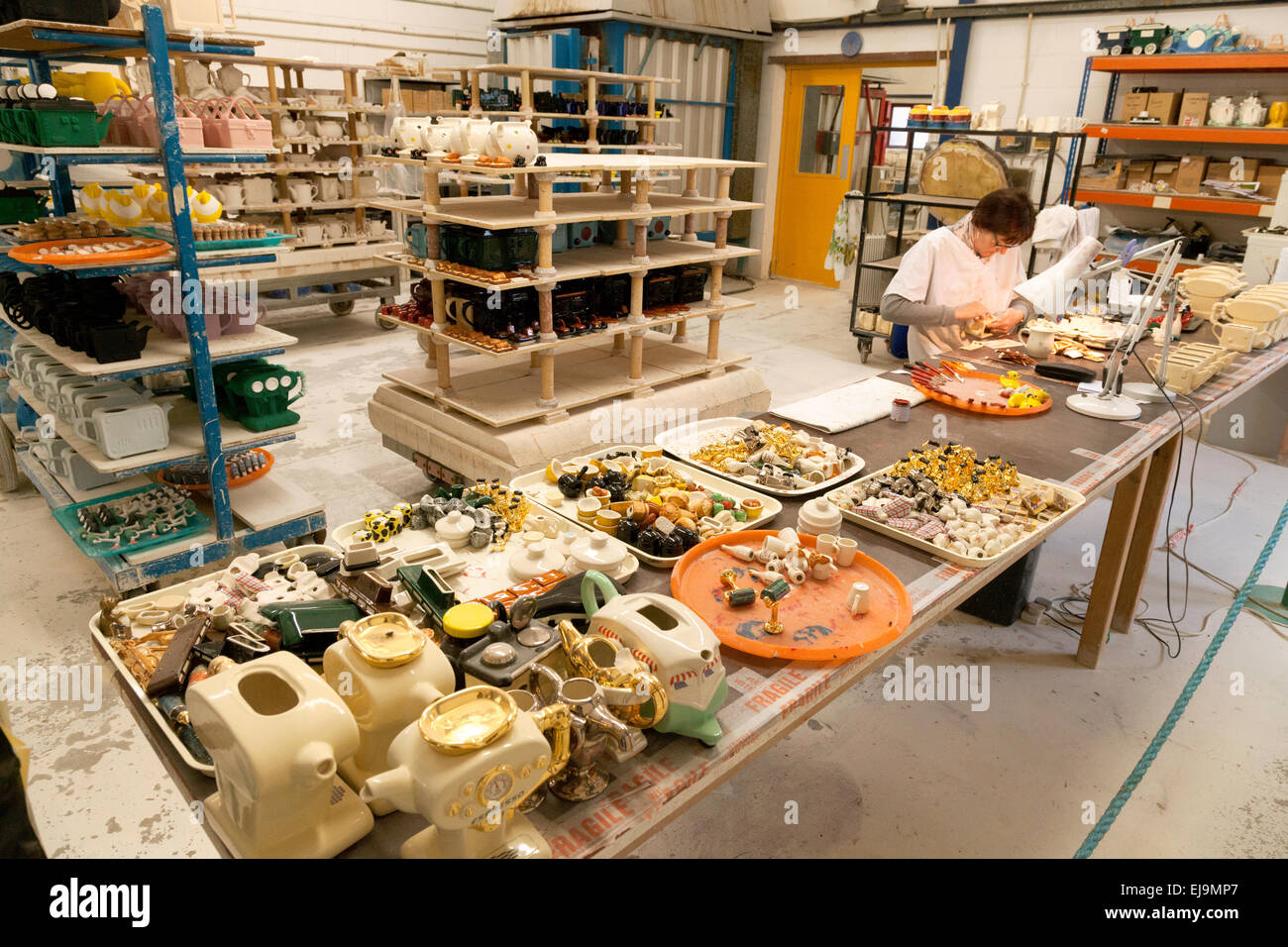 A worker making teapots, the Teapottery teapot factory, Hawes, North