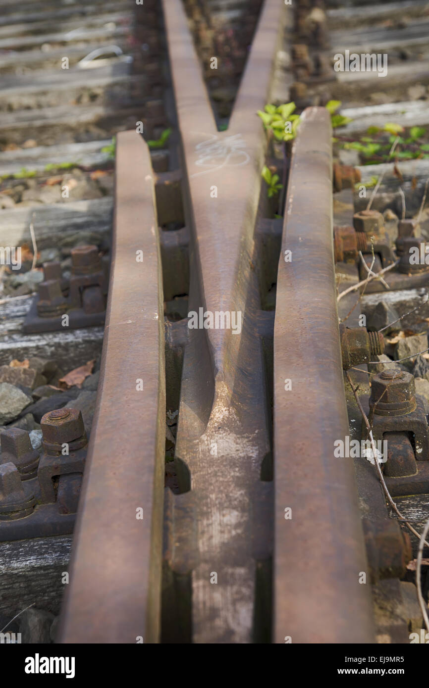 Rails on closed freight area Stock Photo