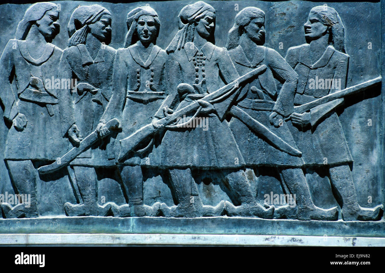 Greek Soldiers, Independence Fighters or Greek Heroes of the Greek War of Independence or Greek Revolution (1821-32) Relief Memorial or Commemorative Monument at Messolonghi or Missolonghi Greece Stock Photo