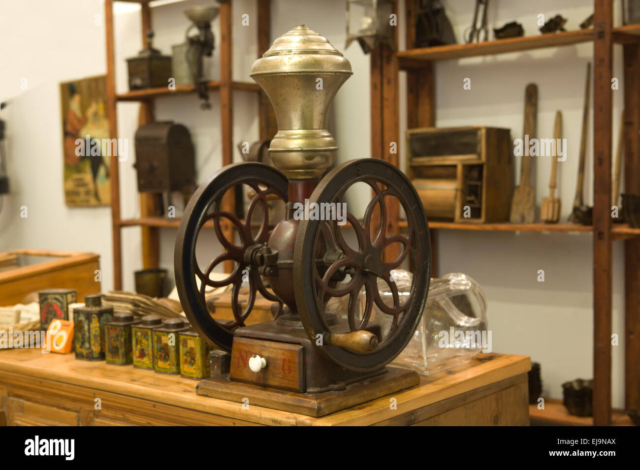 Antique coffee store mill grinder