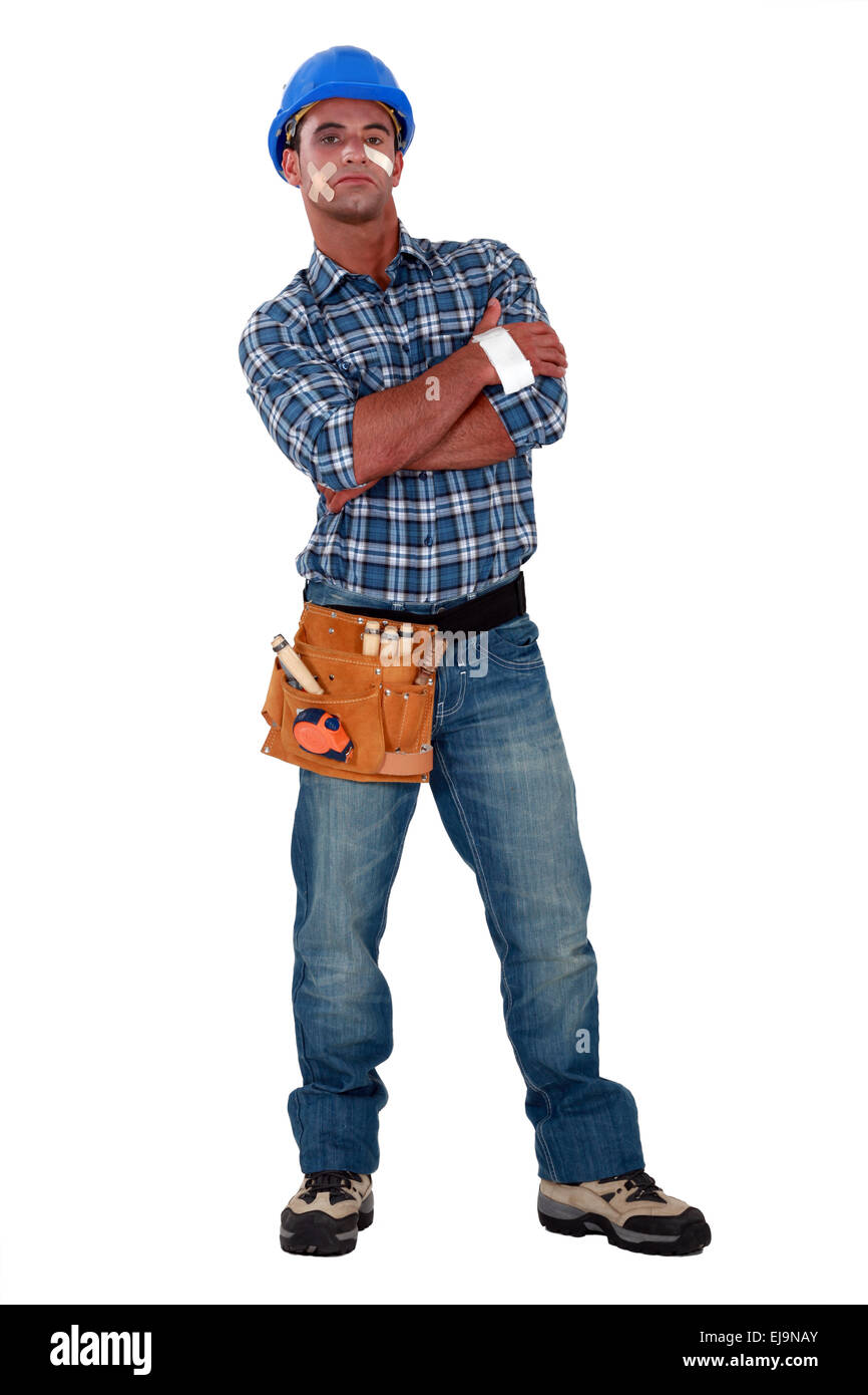 An injured construction worker. Stock Photo