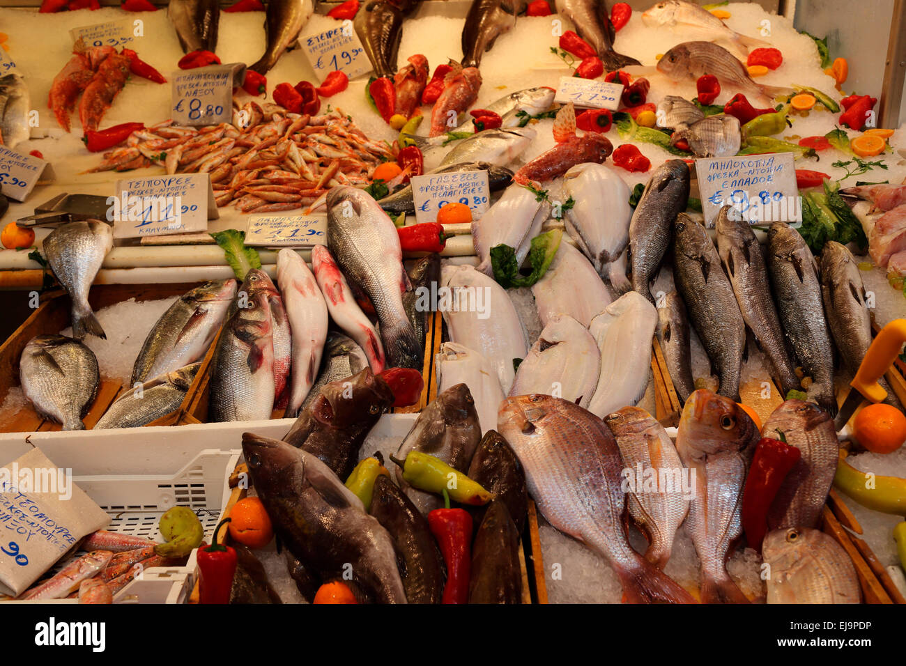 Greece Athens Athinas Central Market seafood Stock Photo